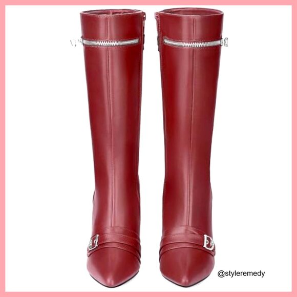 Faux Leather Knee High Boots Pointed Toe Stiletto Heel Zipper Party - Picture 5 of 6